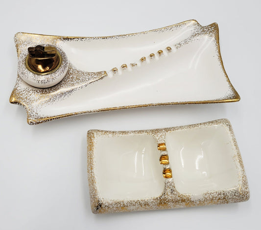 USA Collectible ceramics MCM Ceramic Retro MOD Ashtray with lighter and smaller ashtray