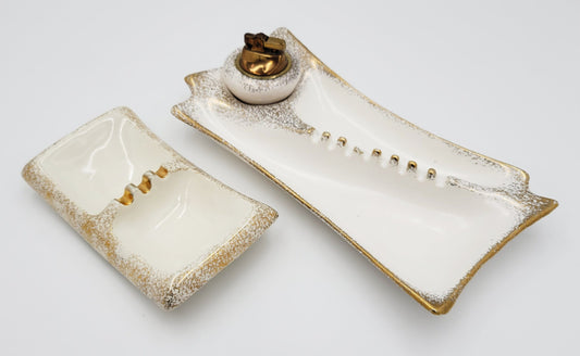 USA Collectible ceramics MCM Ceramic Retro MOD Ashtray with lighter and smaller ashtray