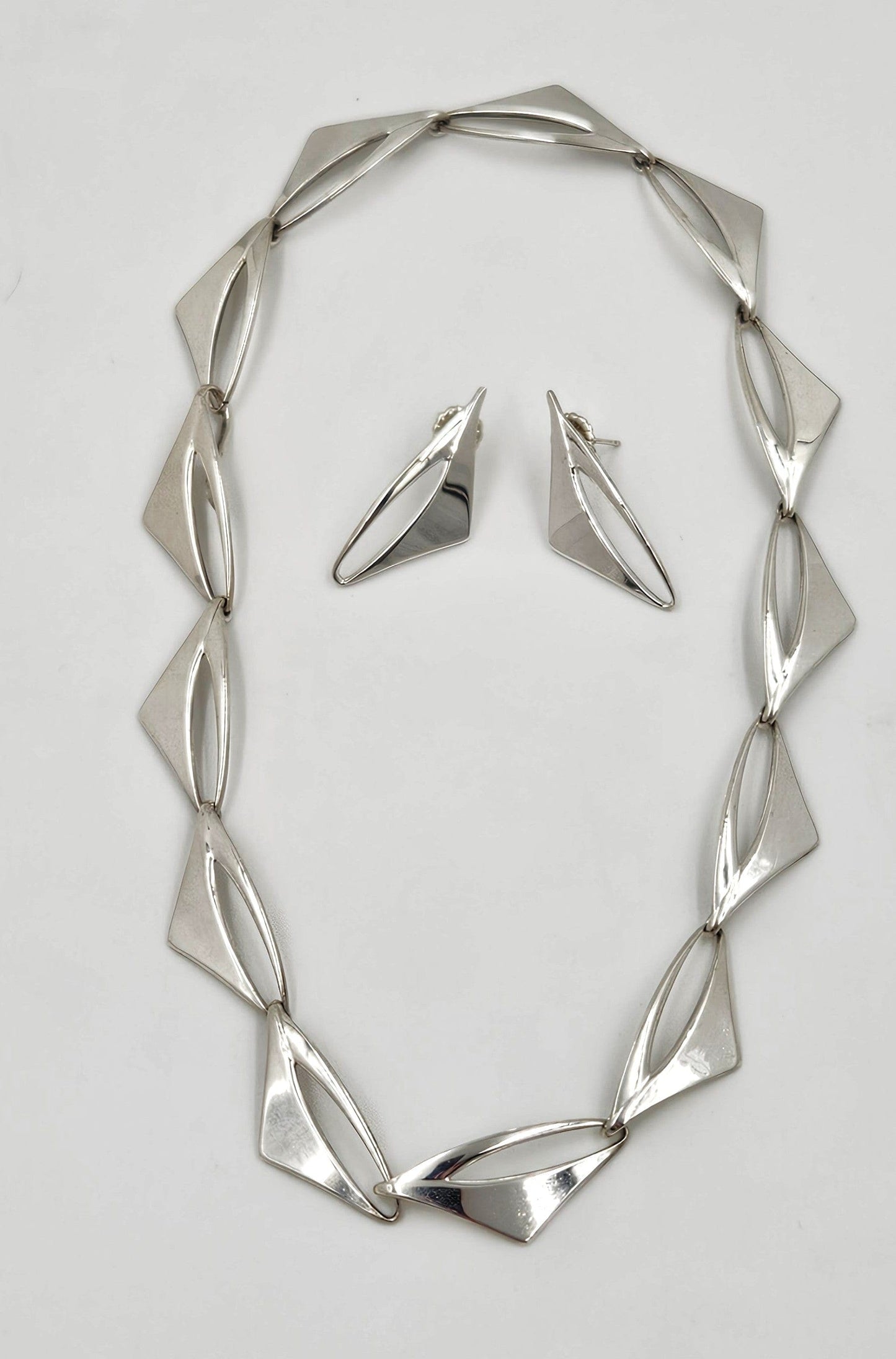 Warmind Jewelry Rare Poul WARMIND Denmark Sterling Modernist Necklace Earrings Set 1960's