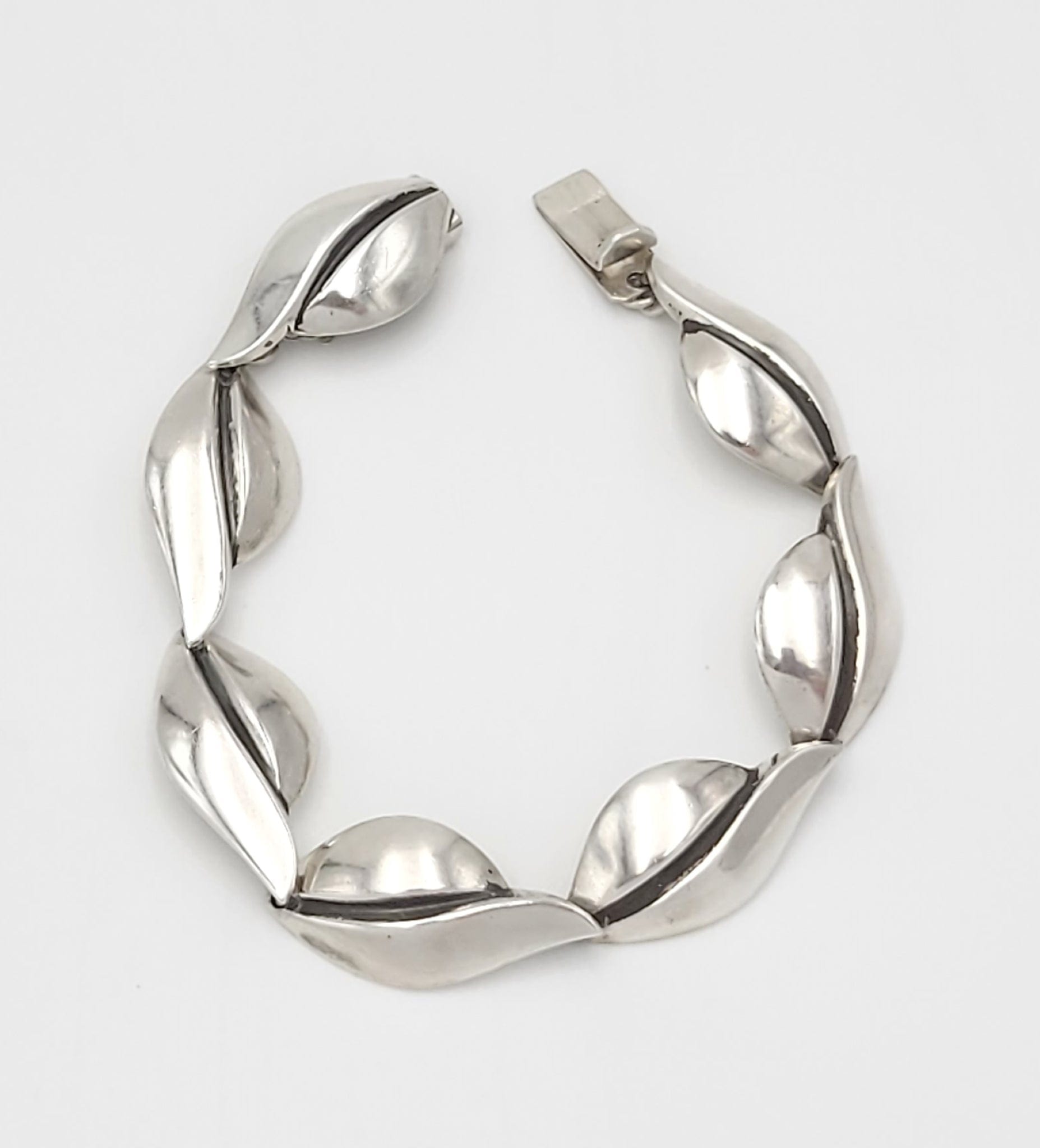 S. Christian Fogh Jewelry Danish Designer SC Fogh Modernist Leaves Sterling Panel Links Bracelet 1950s