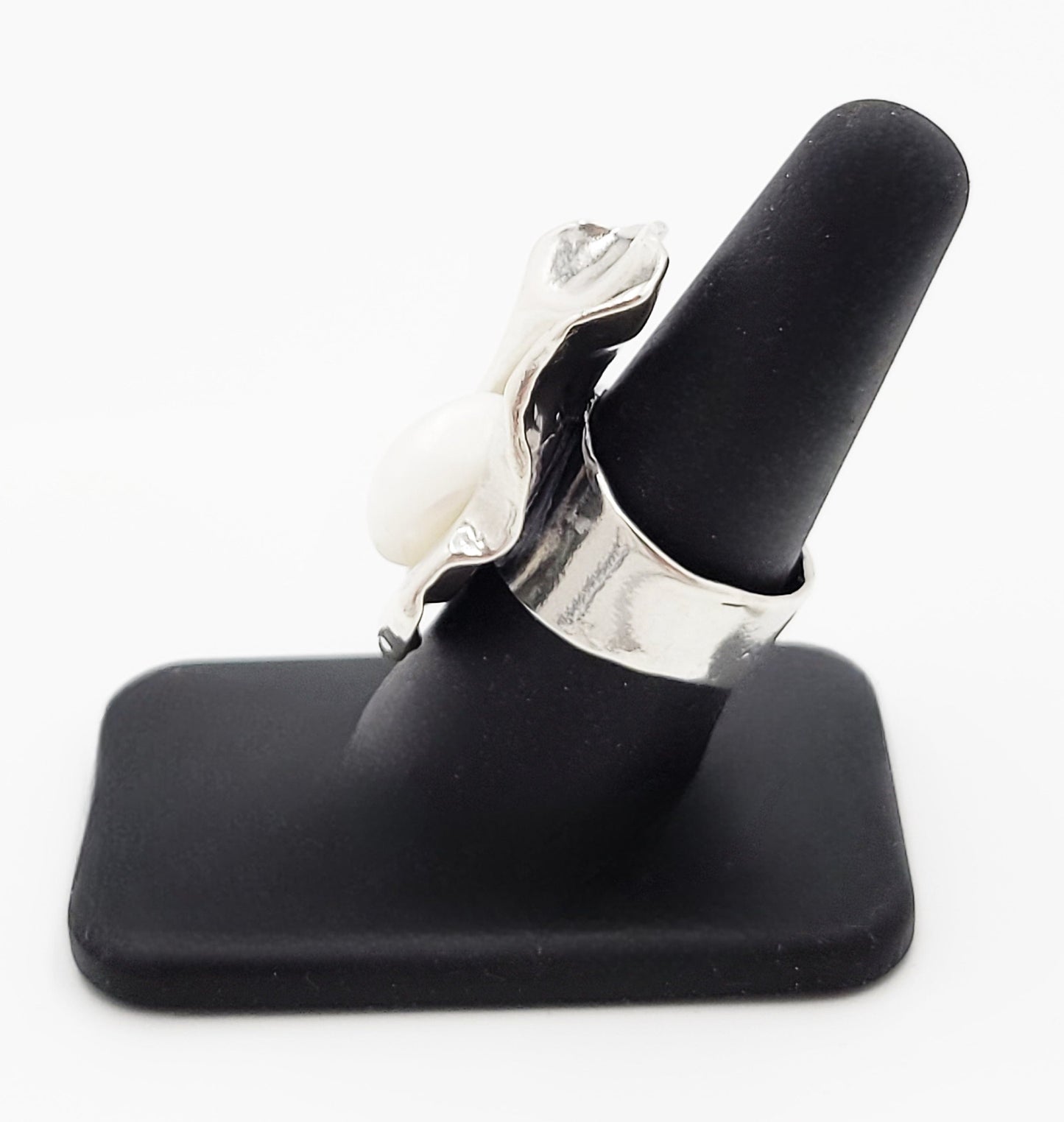 Sterling Ring Jewelry Vintage Sterling Silver & Pearl Large Bold Abstract Modernist Cocktail Ring