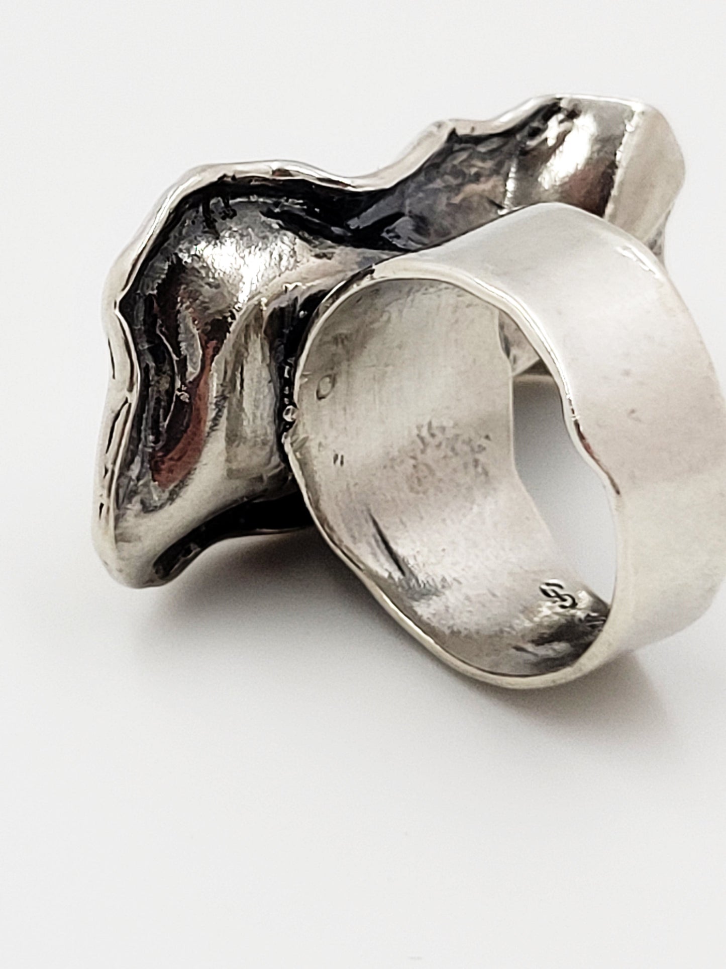 Sterling Ring Jewelry Vintage Sterling Silver & Pearl Large Bold Abstract Modernist Cocktail Ring